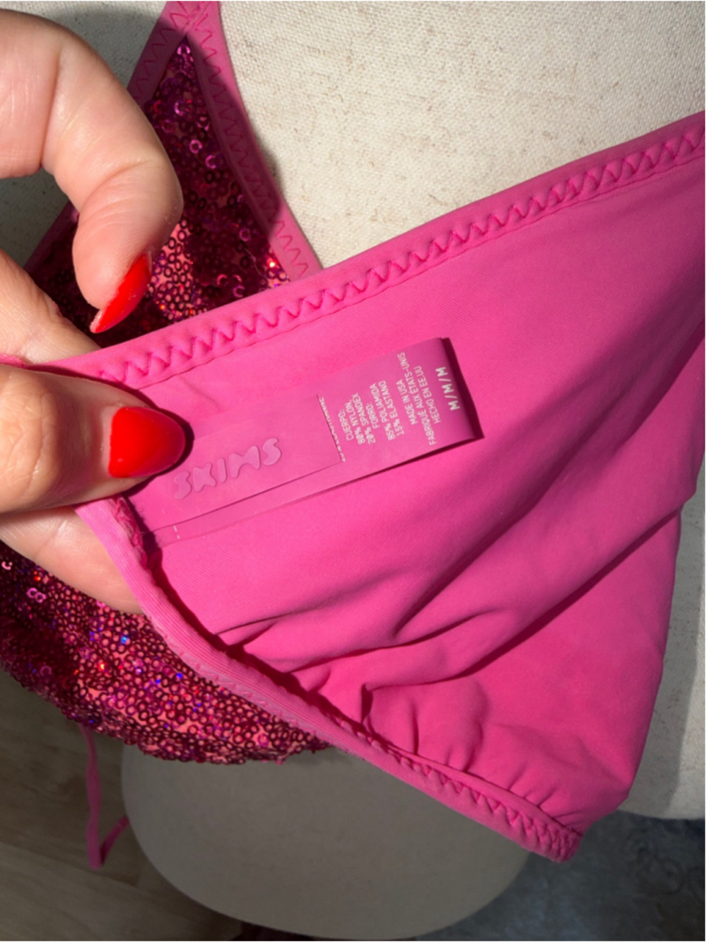 Women's SKIMS Pink Sequin Bikini Top M - Picture 3 of 3